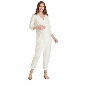 NWT The Nines by HATCH™ Maternity 3/4 Sleeve Button-Front Jumpsuit Cream
